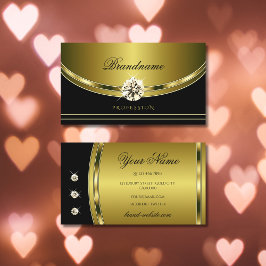 Cartão De Visita Preto Elegante e Dourado com Retenções Luxuosas