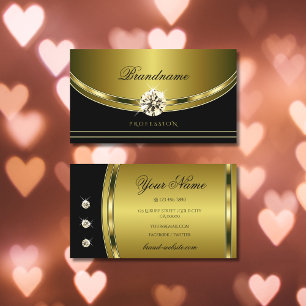 Cartão De Visita Preto Elegante e Dourado com Retenções Luxuosas