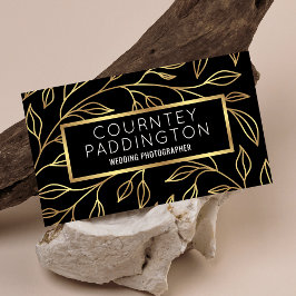 Cartão De Visita Preto Elegante e Dourado Floral Moderno Profission