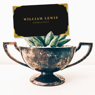 Cartão De Visita Preto Elegante e profissional Dourado mínimo