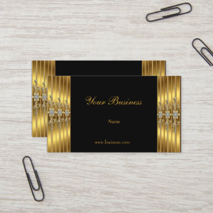 Cartão De Visita Preto Elegante e Sofisticado com Joias Douradas