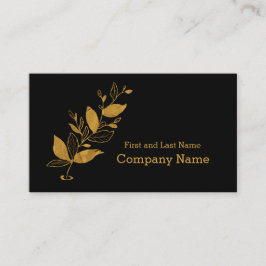 Cartão De Visita Preto Elegante | Logotipo Dourado Folha