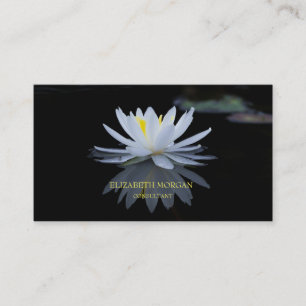 Cartão De Visita Preto Elegante Moderno,Lotus Branco