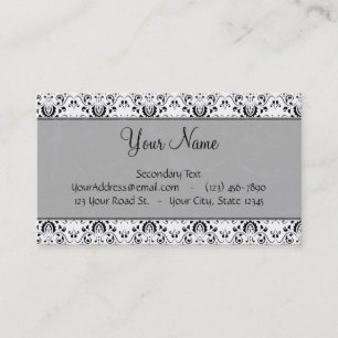 Cartão De Visita Preto em Damasco Branco e Stripes com Monograma