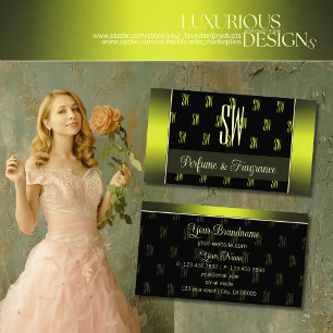 Cartão De Visita Preto embebido e amarelo com monograma profissiona