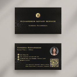 Cartão De Visita Preto escuro e Dourado Monograma Foto QR Notícia S