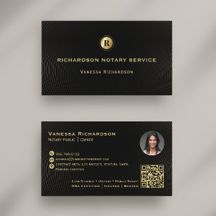 Cartão De Visita Preto escuro e Dourado Monograma Foto QR Notícia S