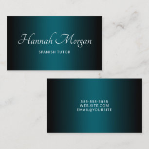 Cartão De Visita Preto Escuro Teal Ombre Elegante Script