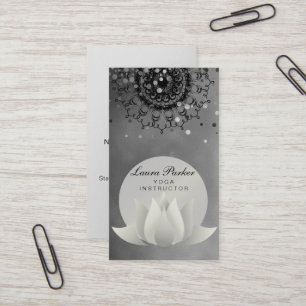 Cartão De Visita Preto holístico Lotus do instrutor da ioga da