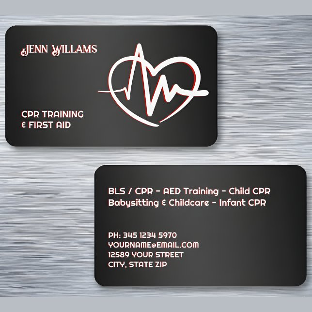 Cartão De Visita Preto instrutor da CPR (CPR Instructor Black Business Cards)