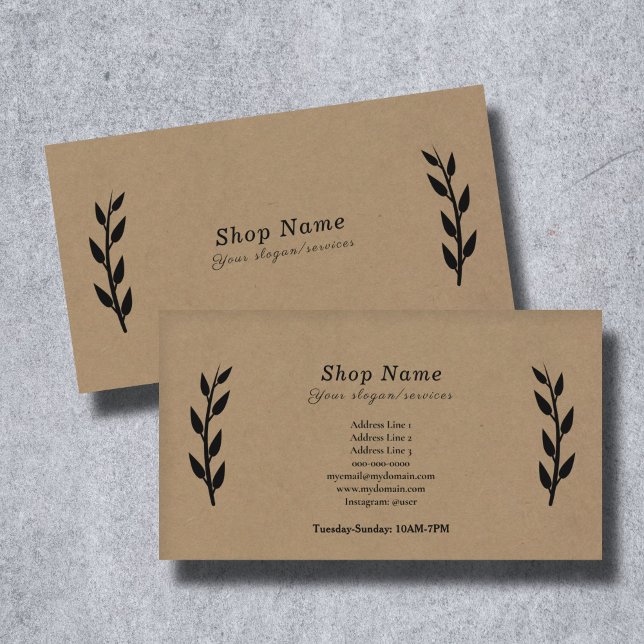 Cartão de visita preto, Kraft e Russo (Black, Kraft & Rustic Business Card)