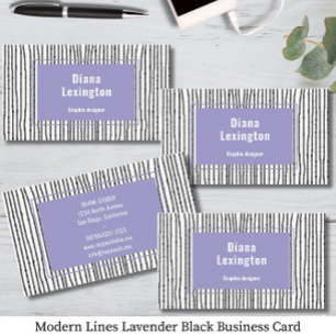 Cartão de Visita Preto Lavanda Linhas Modernas