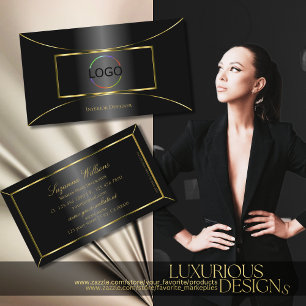 Cartão De Visita Preto luxuoso com decoração Dourada e logotipo gla