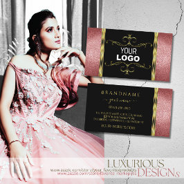 Cartão De Visita Preto Luxurioso Dourado com Brilho Vermelho e Logo