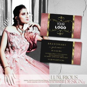 Cartão De Visita Preto Luxurioso Dourado com Brilho Vermelho e Logo