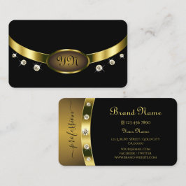 Cartão De Visita Preto Luxurioso e Dourado com Ouros Iniciais