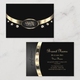 Cartão De Visita Preto Luxurioso e Dourado com Ouros Monográficos
