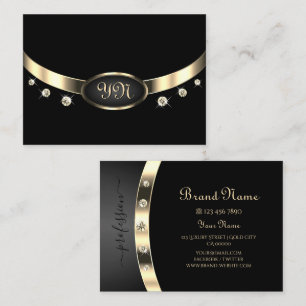 Cartão De Visita Preto Luxurioso e Dourado com Ouros Monográficos
