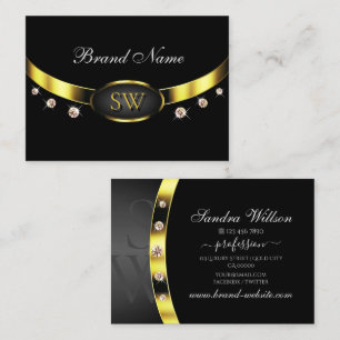 Cartão De Visita Preto Luxurioso e Dourado com Ouros Monográficos