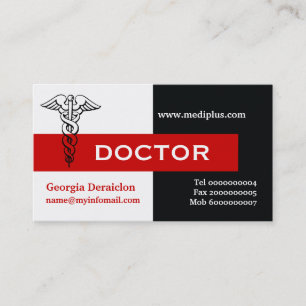 Cartão De Visita Preto minimalista do doutor do Caduceus, branco,