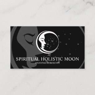 Cartão De Visita Preto Minimalista Moderno Celestial Espiritual Lua