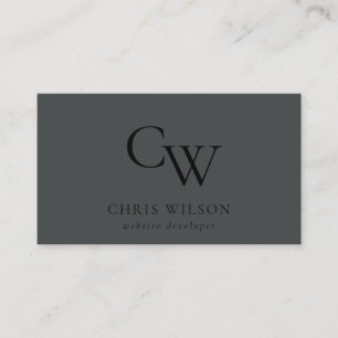 Cartão De Visita Preto Mínimo Simples no Monograma Preto Inicial