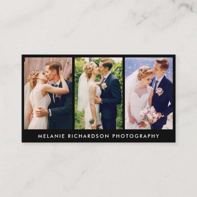 Cartão De Visita Preto moderno da foto do fotógrafo 3 (Frente)