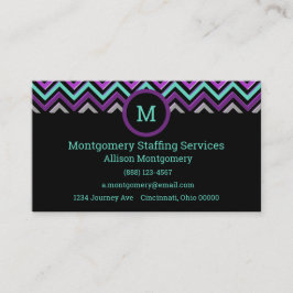 Cartão De Visita Preto Moderno, Roxo, Rosa, Cinza E Teal. Cevron