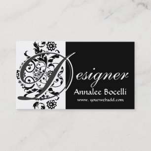 Cartão De Visita Preto na moda elegante Lacey floral do monograma