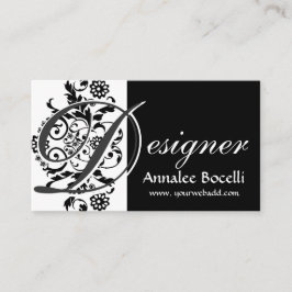 Cartão De Visita Preto na moda elegante Lacey floral do monograma