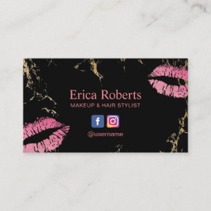 Cartão De Visita Preto na moda & ouro do maquilhador dos lábios do