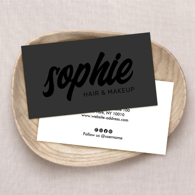 Cartão De Visita Preto no Script de Pincel Manuscrito Preto (Criador carregado)