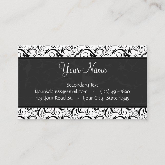 Cartão De Visita Preto nos Wisps, nas listras & no monograma (Frente)