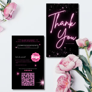 Cartão De Visita Preto obrigado de pedidos cintilantes cor-de-rosa