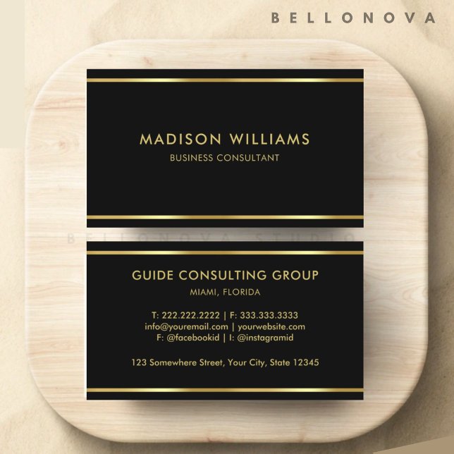 Cartão De Visita Preto personalizável e profissional Dourado (Customizable Black and Gold Professional Business Card)