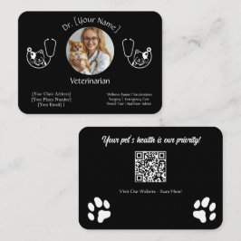 Cartão de visita preto personalizável para veterin