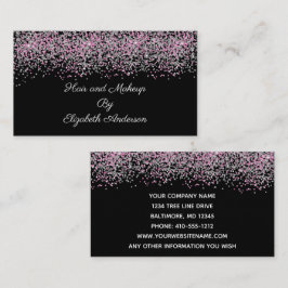 Cartão De Visita Preto Prata Rosa Brilho Overlay Glam Glamour Femin