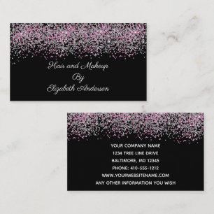 Cartão De Visita Preto Prata Rosa Brilho Overlay Glam Glamour Femin
