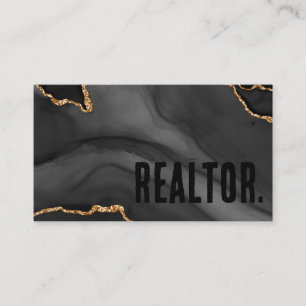 Cartão De Visita Preto Premier e Minimalista de Agitação Dourada