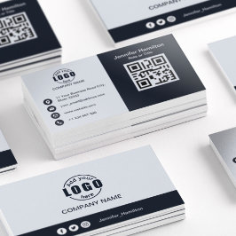Cartão De Visita Preto profissional e branco adicione seu código QR