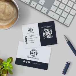 Cartão De Visita Preto profissional e branco adicione seu código QR
