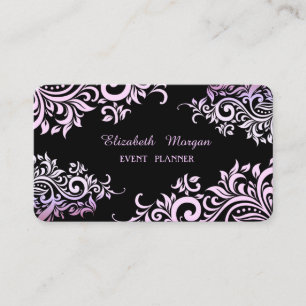 Cartão De Visita Preto profissional elegante moderno, floral