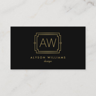 Cartão De Visita Preto profissional/ouro do monograma do art deco