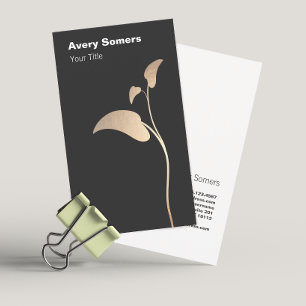 Cartão de visita preto simples folha e Dourado ele