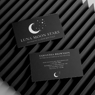 Cartão De Visita Preto Simples Padrão Básico Lua Lua Estrelas