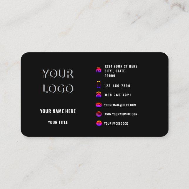 Cartão de visita preto - suas cores e fontes (Verso)