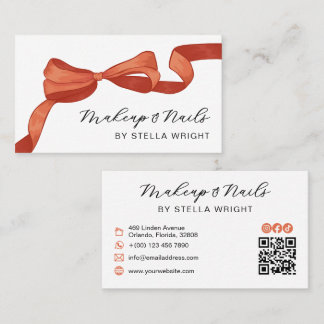 Cartão De Visita Pretty Orange Bow Beauty QR Code
