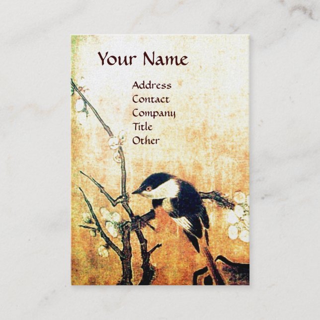 Cartão De Visita PRIMAVERA BIRD MONOGRAMA Dourado Pearl Branco Amar (Frente)