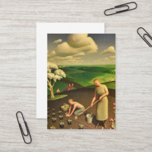Cartão De Visita Primavera no País por Grant Wood