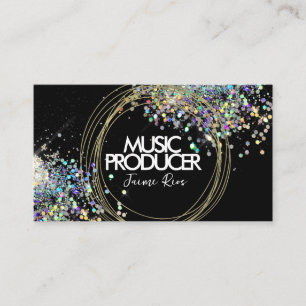 Cartão De Visita Produtor de Música Holográfico Falso Anéis Pretos 